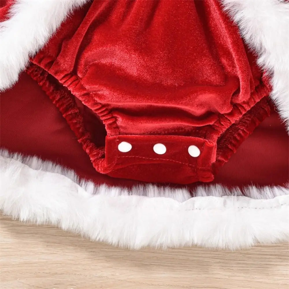 Velvet Baby Girls Christmas Outfits Red Long Sleeve Baby Girls Xmas Dresses With Santa Hat Christmas Baby Girls Bodysuit